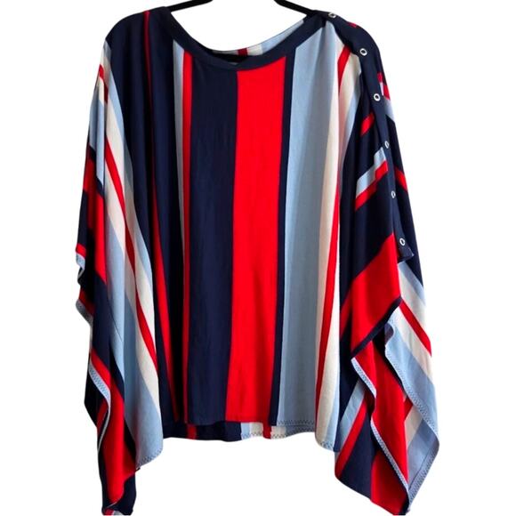 Striped Poncho Blouse – Red, White, Navy – Size M - Picture 2 of 9